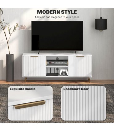 HOMCOM Modern TV Stand Cabinet with Storage for Living Room, White