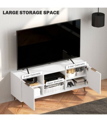HOMCOM Modern TV Stand Cabinet with Storage for Living Room, White