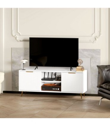 HOMCOM Modern TV Stand Cabinet with Storage for Living Room, White