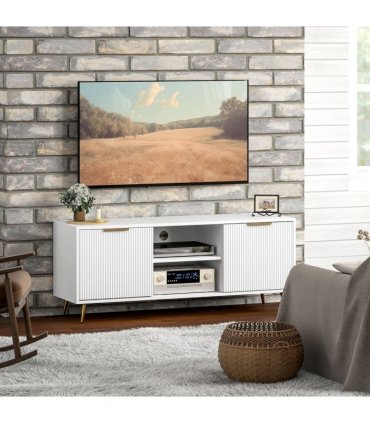 HOMCOM Modern TV Stand Cabinet with Storage for Living Room, White