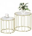 HOMCOM Coffee Table Set of 2, Nest of Tables with Metal Frame, Gold Tone
