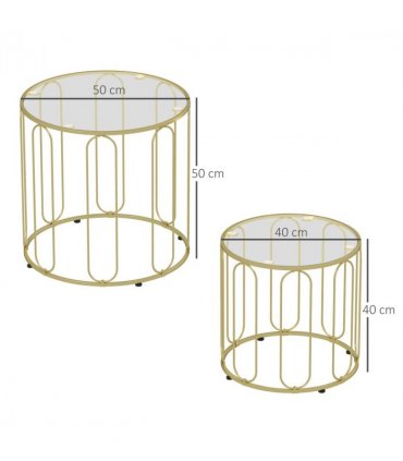 HOMCOM Coffee Table Set of 2, Nest of Tables with Metal Frame, Gold Tone