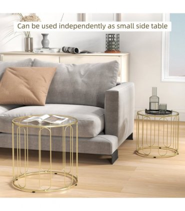 HOMCOM Coffee Table Set of 2, Nest of Tables with Metal Frame, Gold Tone