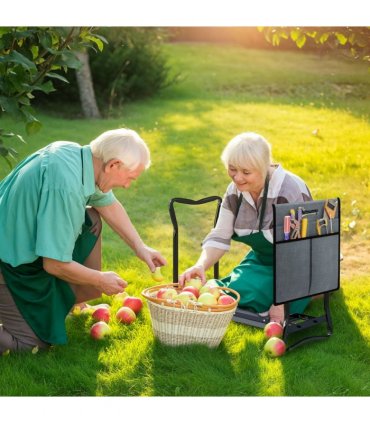 Outsunny Garden Kneeler Foldable Seat Bench EVA Foam Pad with Tool Bag Pouch