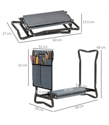 Outsunny Garden Kneeler Foldable Seat Bench EVA Foam Pad with Tool Bag Pouch