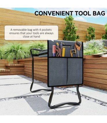 Outsunny Garden Kneeler Foldable Seat Bench EVA Foam Pad with Tool Bag Pouch