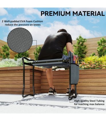Outsunny Garden Kneeler Foldable Seat Bench EVA Foam Pad with Tool Bag Pouch