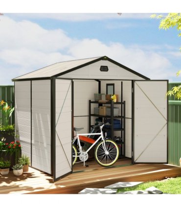 Outsunny 8 x 6ft Garden Shed Storage w/ Foundation Kit, Vents, Cream White