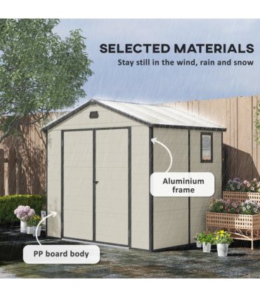 Outsunny 8 x 6ft Garden Shed Storage w/ Foundation Kit, Vents, Cream White
