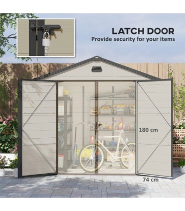 Outsunny 8 x 6ft Garden Shed Storage w/ Foundation Kit, Vents, Cream White