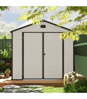 Outsunny 8 x 6ft Garden Shed Storage w/ Foundation Kit, Vents, Cream White