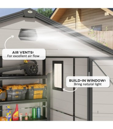 Outsunny 8 x 6ft Garden Shed Storage w/ Foundation Kit, Vents, Cream White