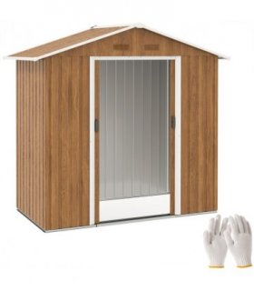 Outsunny 6.5x3.5ft Metal Garden Shed for Garden, Brown Wood Effect