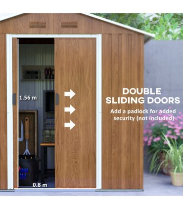 Outsunny 6.5x3.5ft Metal Garden Shed for Garden, Brown Wood Effect
