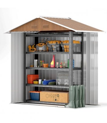 Outsunny 6.5x3.5ft Metal Garden Shed for Garden, Brown Wood Effect