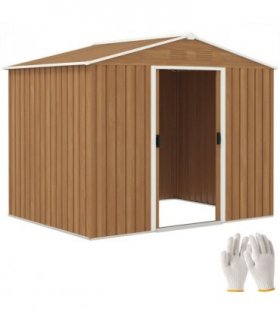 Outsunny 8 x 6ft Garden Storage Shed with Double Door Chocolate Wood Effect