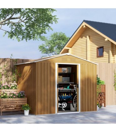 Outsunny 8 x 6ft Garden Storage Shed with Double Door Chocolate Wood Effect