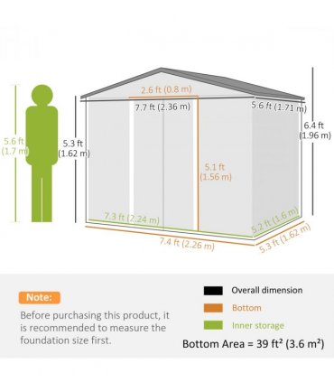 Outsunny 8 x 6ft Garden Storage Shed with Double Door Chocolate Wood Effect