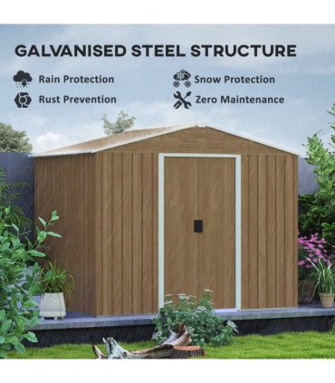 Outsunny 8 x 6ft Garden Storage Shed with Double Door Chocolate Wood Effect