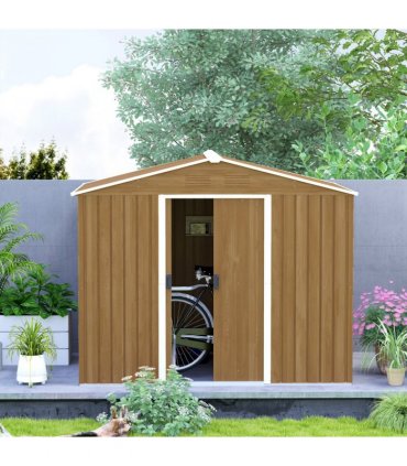 Outsunny 8 x 6ft Garden Storage Shed with Double Door Chocolate Wood Effect