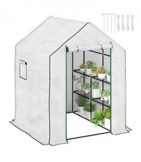 Outsunny Walk-in Greenhouse with 8 Shelves, Outdoor Small Greenhouse, White