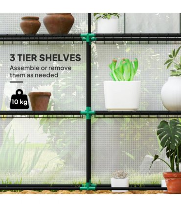 Outsunny Walk-in Greenhouse with 8 Shelves, Outdoor Small Greenhouse, White