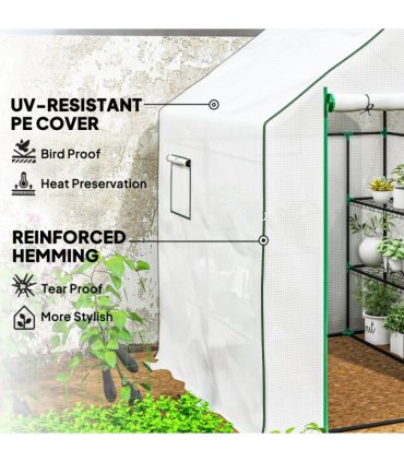 Outsunny Walk-in Greenhouse with 8 Shelves, Outdoor Small Greenhouse, White