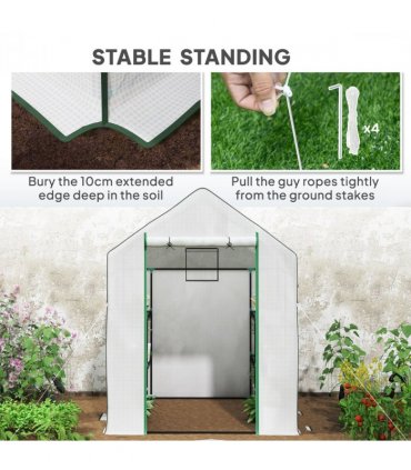 Outsunny Walk-in Greenhouse with 8 Shelves, Outdoor Small Greenhouse, White