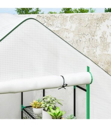 Outsunny Walk-in Greenhouse with 8 Shelves, Outdoor Small Greenhouse, White