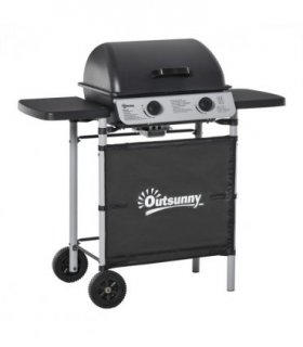 Outsunny Propane Gas Barbecue Grill 2 Burner Cooking BBQ 5.6 kW w/ Side Shelves