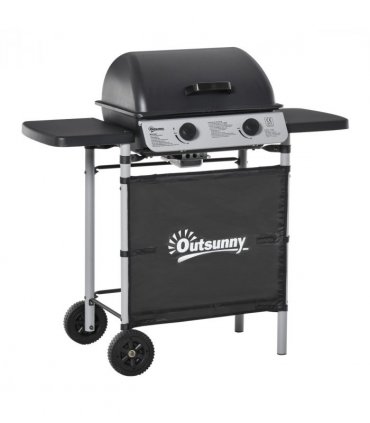 Outsunny Propane Gas Barbecue Grill 2 Burner Cooking BBQ 5.6 kW w/ Side Shelves