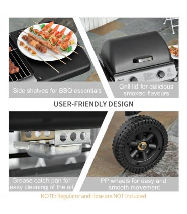 Outsunny Propane Gas Barbecue Grill 2 Burner Cooking BBQ 5.6 kW w/ Side Shelves