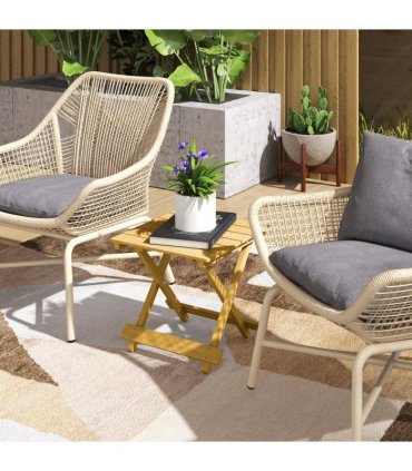 Outsunny Wooden Folding Garden Table, Folding Side Table, Nature Wood Finish