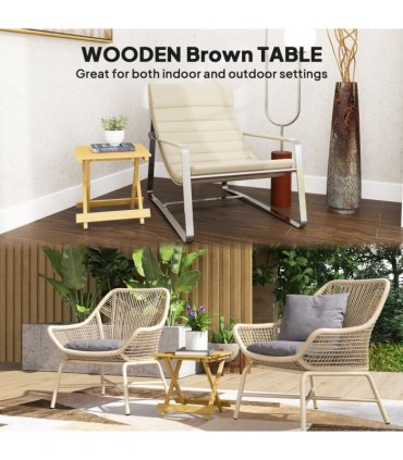 Outsunny Wooden Folding Garden Table, Folding Side Table, Nature Wood Finish