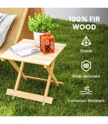 Outsunny Wooden Folding Garden Table, Folding Side Table, Nature Wood Finish