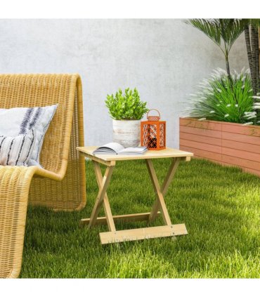 Outsunny Wooden Folding Garden Table, Folding Side Table, Nature Wood Finish