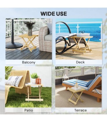 Outsunny Wooden Folding Garden Table, Folding Side Table, Nature Wood Finish