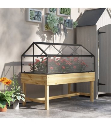 Outsunny Raised Garden Bed with Polycarbonate Panel, Natural