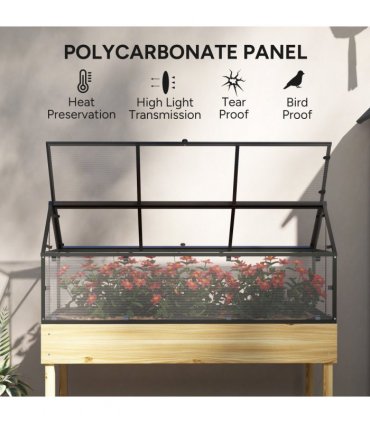 Outsunny Raised Garden Bed with Polycarbonate Panel, Natural