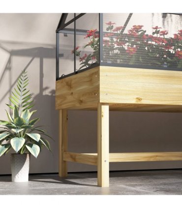 Outsunny Raised Garden Bed with Polycarbonate Panel, Natural