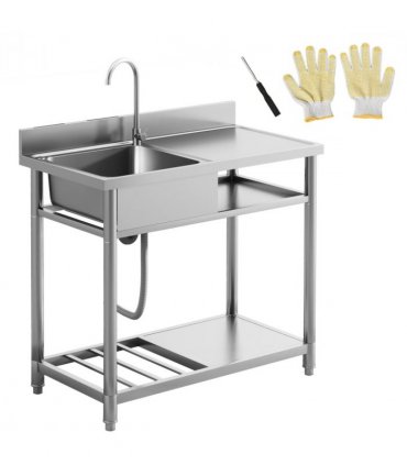 HOMCOM Outdoor Kitchen Sink Unit with Cold and Hot Water Pipe