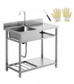 HOMCOM Outdoor Kitchen Sink Unit with Cold and Hot Water Pipe