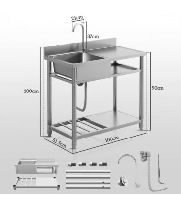 HOMCOM Outdoor Kitchen Sink Unit with Cold and Hot Water Pipe