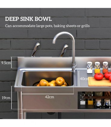 HOMCOM Outdoor Kitchen Sink Unit with Cold and Hot Water Pipe