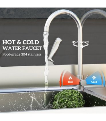 HOMCOM Outdoor Kitchen Sink Unit with Cold and Hot Water Pipe