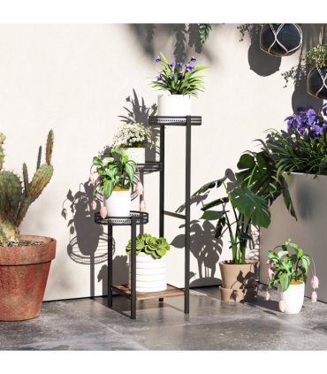 Outsunny 4 Tiered Plant Pot Stand, Metal Plant Shelf for Living Room