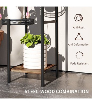 Outsunny 4 Tiered Plant Pot Stand, Metal Plant Shelf for Living Room