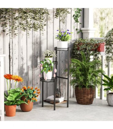 Outsunny 4 Tiered Plant Pot Stand, Metal Plant Shelf for Living Room