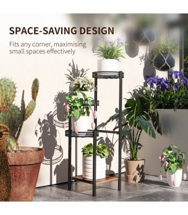 Outsunny 4 Tiered Plant Pot Stand, Metal Plant Shelf for Living Room