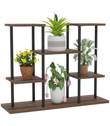 Outsunny 4 Tiered Metal Flower Shelf Display Rack, Carbonised Finish